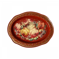 Поднос с жостовской росписью, 30х23 см (красный)