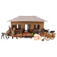 Набор фигурок животных серии "На ферме": Ферма игрушка, 24 фигурки домашних животных (лошади, свиньи) и птиц, фермеров и инвентаря