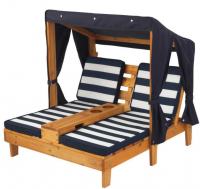 Шезлонг детский для двоих с тентом (сине-белые полосы)