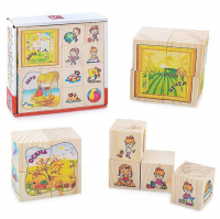 Кубики деревянные Ассоциации на кубиках. Времена года. Время дня